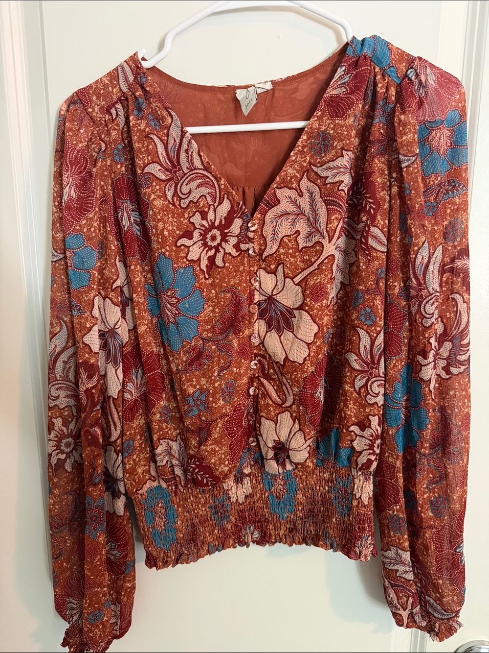 Joie Floral Silk Blend Smocked Peplum Blouse size Small